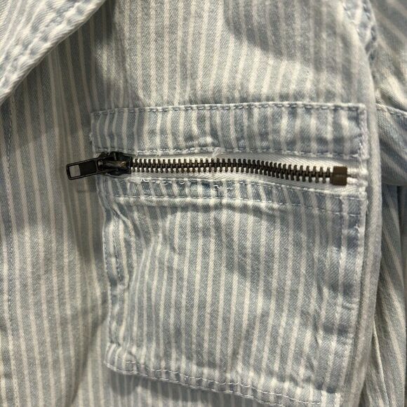 Forever 21 Jean Jacket Womens Size‎ Large Over Sized Coat Railroad Stripe Shirt - Picture 4 of 10